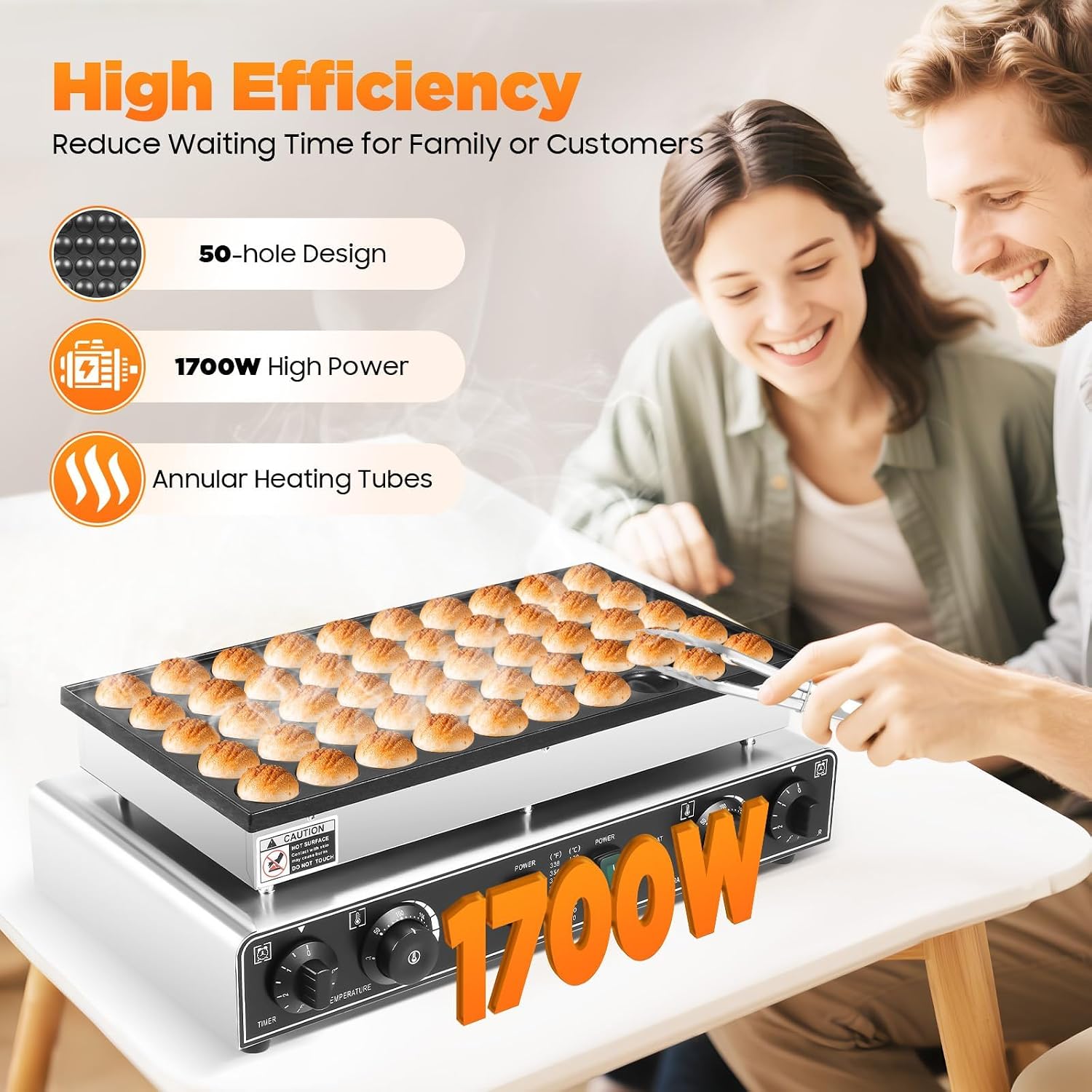Mini Pancake Maker 50 Holes Mini Dutch Pancake Maker 1700w Pancake Pan 1.77inch Electric Pancake for Commercial or Home Use of,