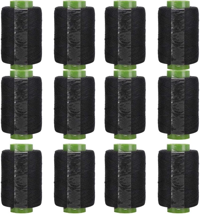 12Pcs Polyester Sewing Thread Black Spool 300m Thread Embroidery Polyester Thread Spool for Quilting Stitching Machine Hand Sewing