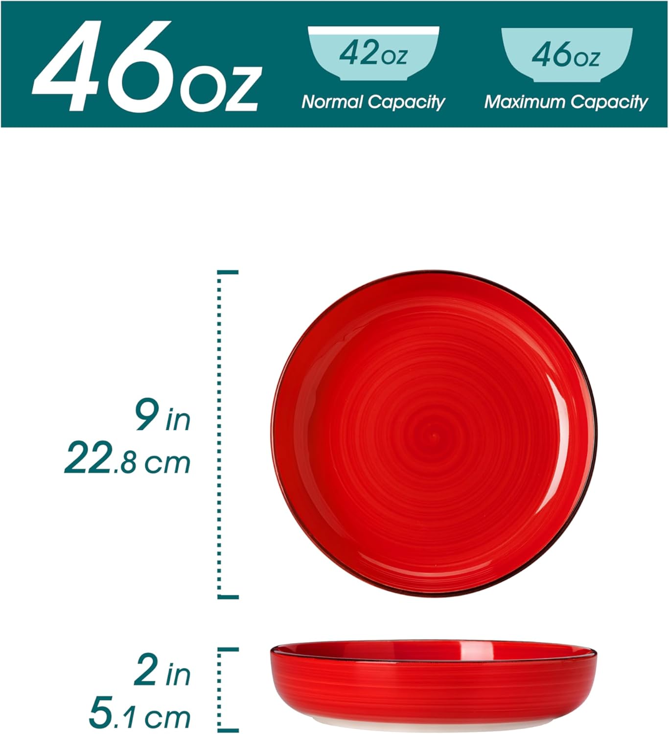 vancasso Pasta Bowls Set of 4, 46 oz Ceramic Salad Serving Bowls and Soup Bowls, Microwave Safe Pasta Plates, Large Shallow Kitchen Dishes, Bonita Series - Multicolor - Image 2