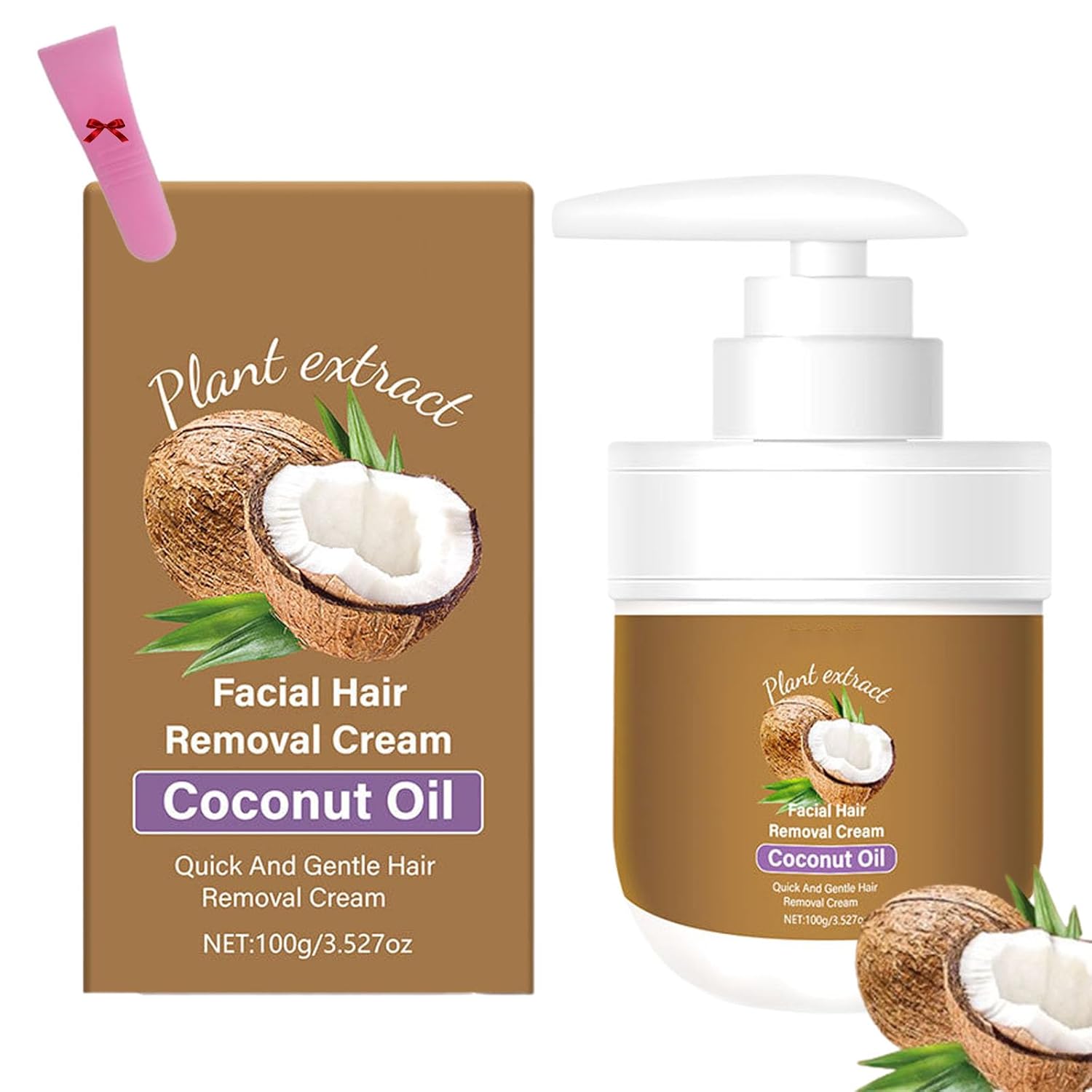 Coconut Oil Facial Hair Removal Cream, Coconut Oil Hair Removal, Sensitive Skin Facial HairRemoval Cream, Women Facial Hair RemoverCream, Gentle Facial HairRemoval for Smooth Skin (100g, 1pcs)