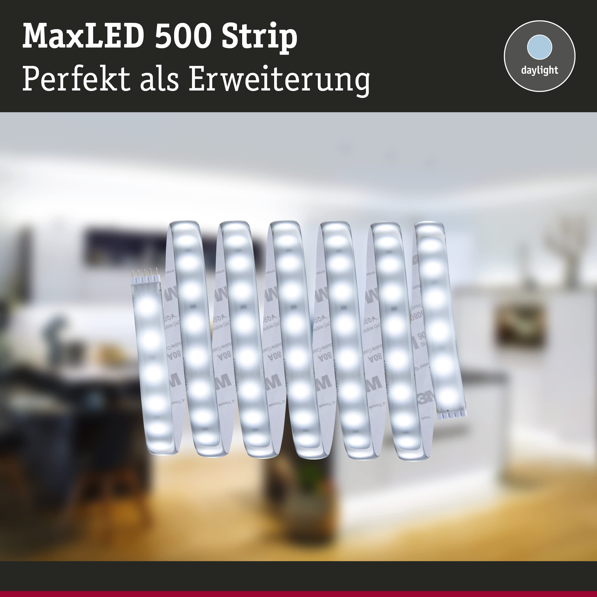 Paulmann 70548 tira de LED MaxLED 500 2,5m 1375lm IP44 incl. 1x15 W regulable luz diurna blanco plata tira de LED plástico 6500 K