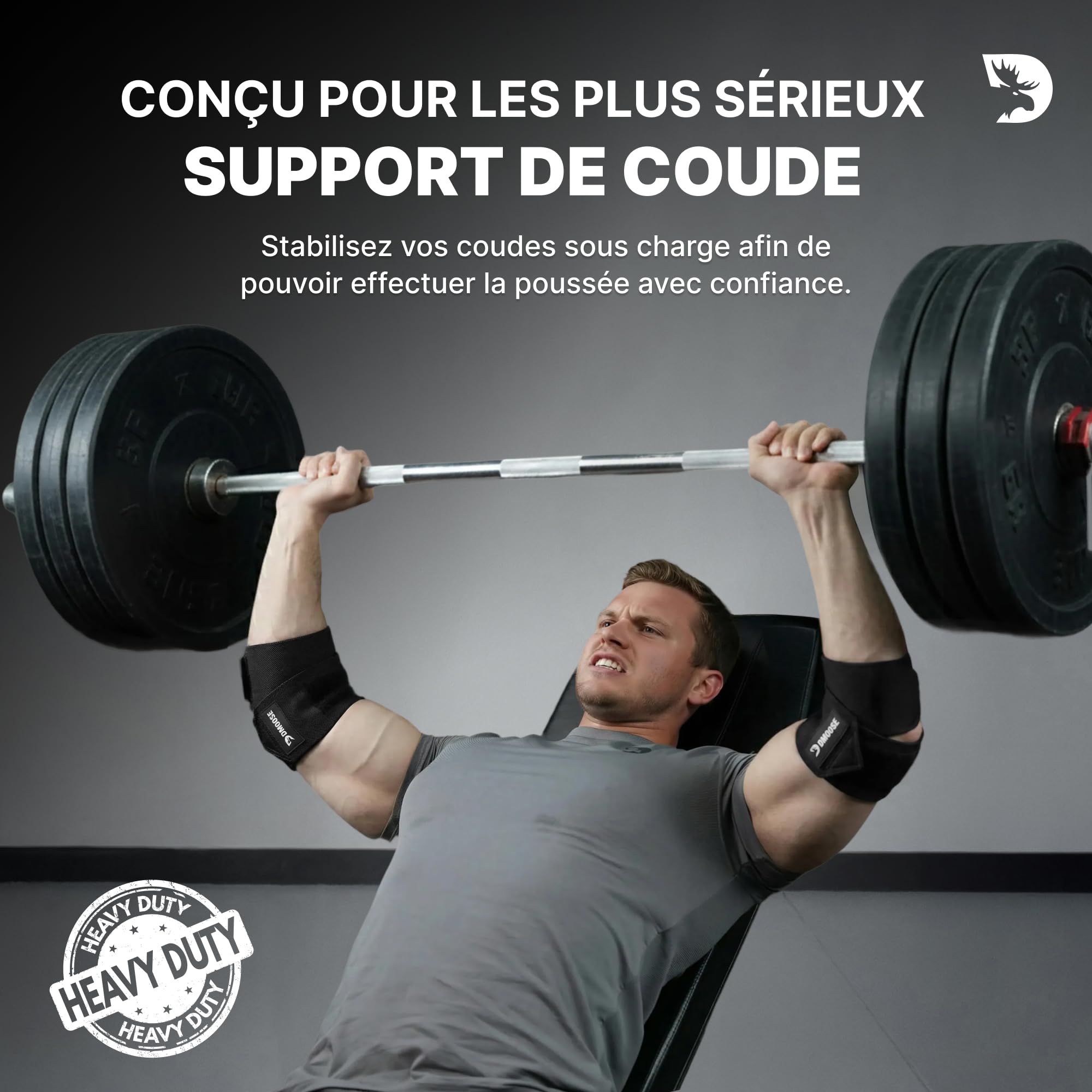 DMoose Fitness Paire de coudières réglables pour haltérophilie - 101,6 cm - Pour soutien articulaire, soulagement de la douleur et de la tendinite - Pour l'haltérophilie, le développé couché et les