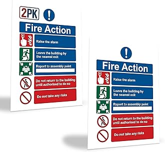 RubiGo – 1/2/5/10 Pack Fire Action Notice Sticker 20x15cm – Fire Safety Sign for Evacuation, Assembly Point, and Extinguisher Locations - Self Adhesive Vinyl (2)