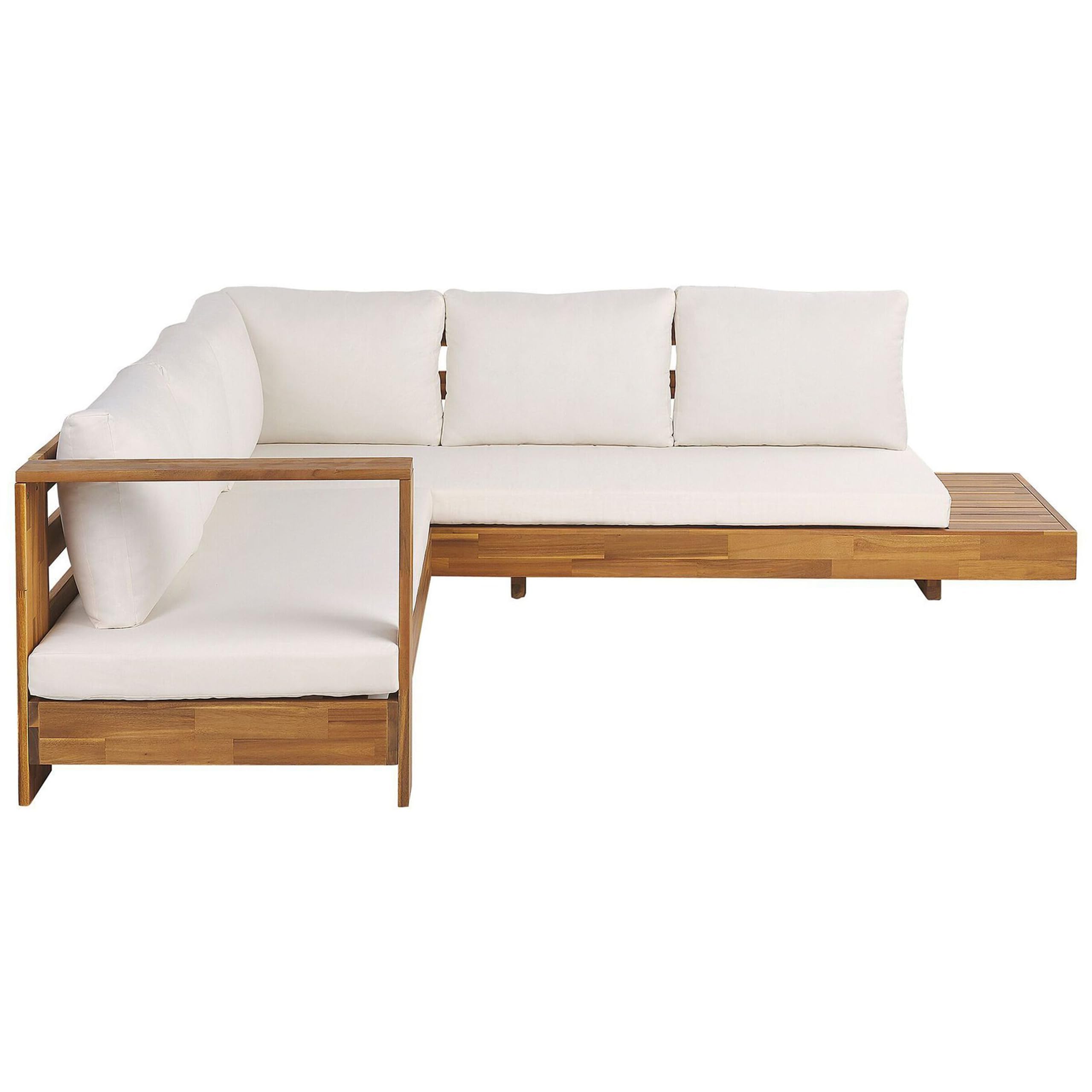Beliani Salon de Jardin en Bois d'Acacia Certifié Canapé Modulable avec Coussin Blanc Marettimo