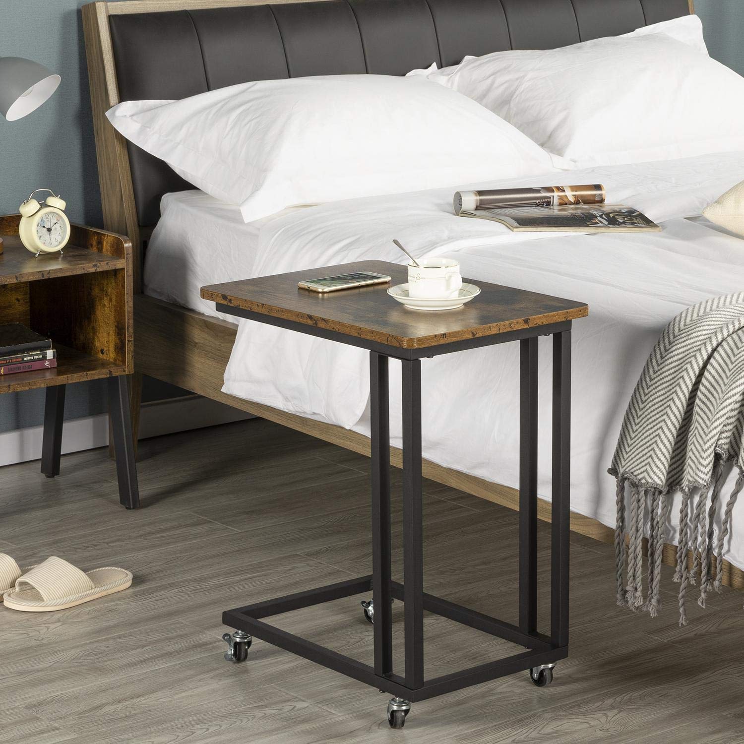 Yaheetech 2 x Mesa Auxiliar con Ruedas 50 x 35 x 60 cm para Salón Sofá Cama Dormitorio de Café Estilo Vintaje Retro Mesita Lateral Ordenador de Madera
