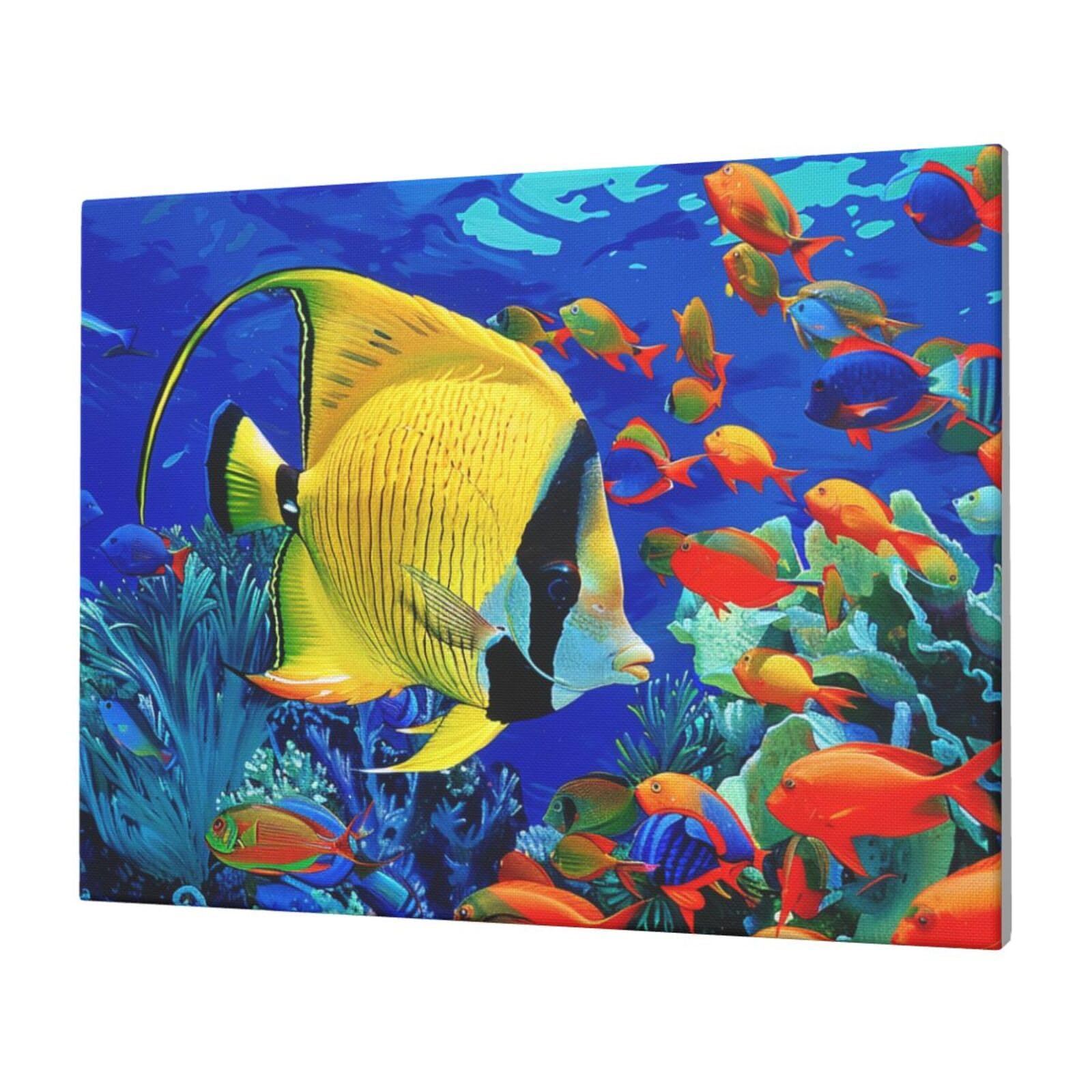Ykljg White Tropical Sea Fish Printed Canvas Wall Art 40X30 Cm Decorative Artworks Pictures Print Painting Framed Artwork For Bedroom, Living Room & Office