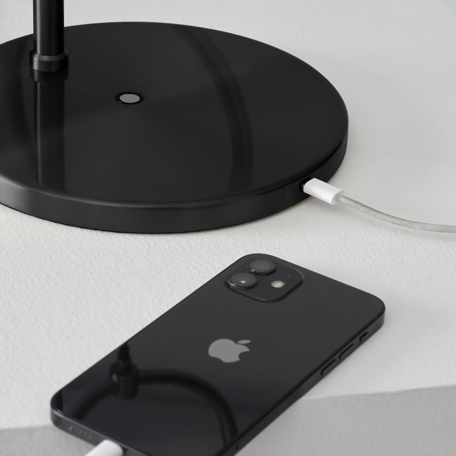 Brightech Nova Modern Color Changing Table Lamp - LED Lamp with RGB Color Gradient, USB-C Type Port - Contemporary 2-Circle Ring-Style Pendant - Corner or End-Table Arching Pole Office Lamp - Black