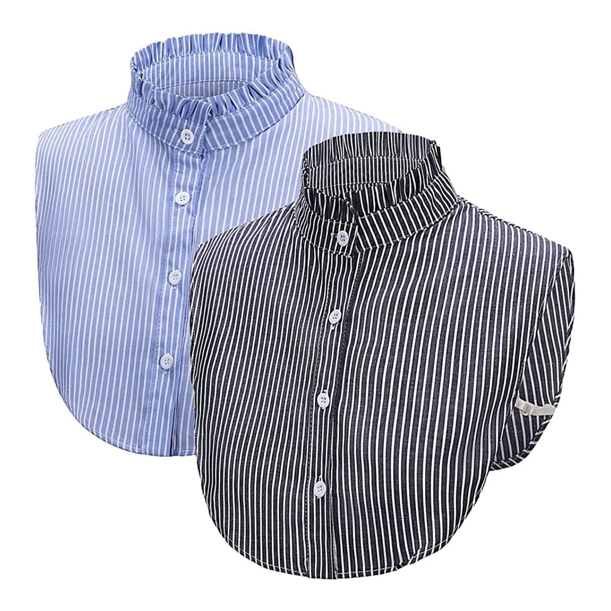 BUUEERR 2PCS Fake Collar Detachable Stripes Half Shirts False Collar Office Work Dickey Black Blue