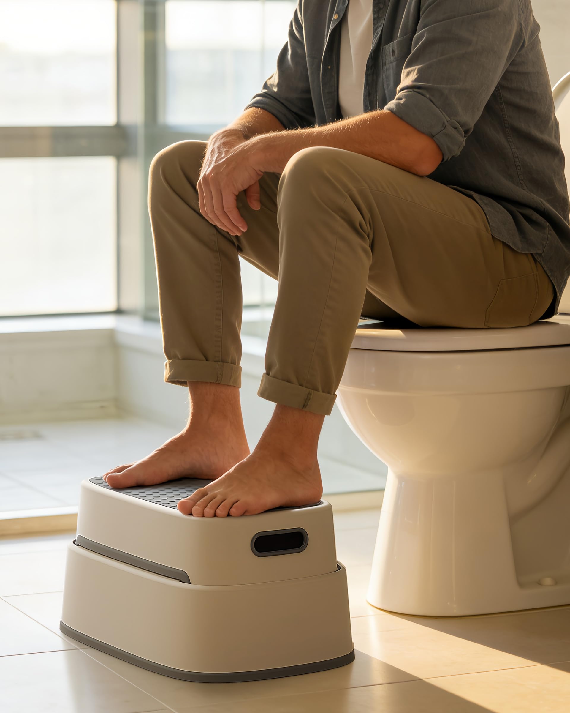 MR.SIGA Tabouret Toilette Empilable, Repose Pied WC pour Adultes, Gris | Marche Pied Antidérapant SDB pour Meilleure Posture