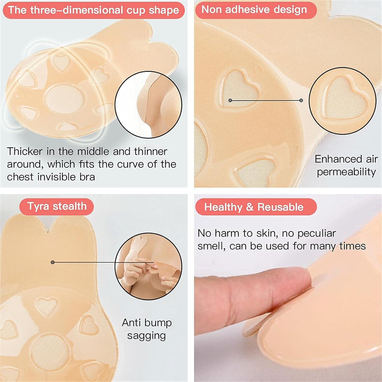 2 Pairs Sticky Bra Adhesive Invisible Bra, Strapless Backless Reusable Push Up Medium Breast Lift Nipple Covers for Women·2 pairs at  Women’s Clothing store