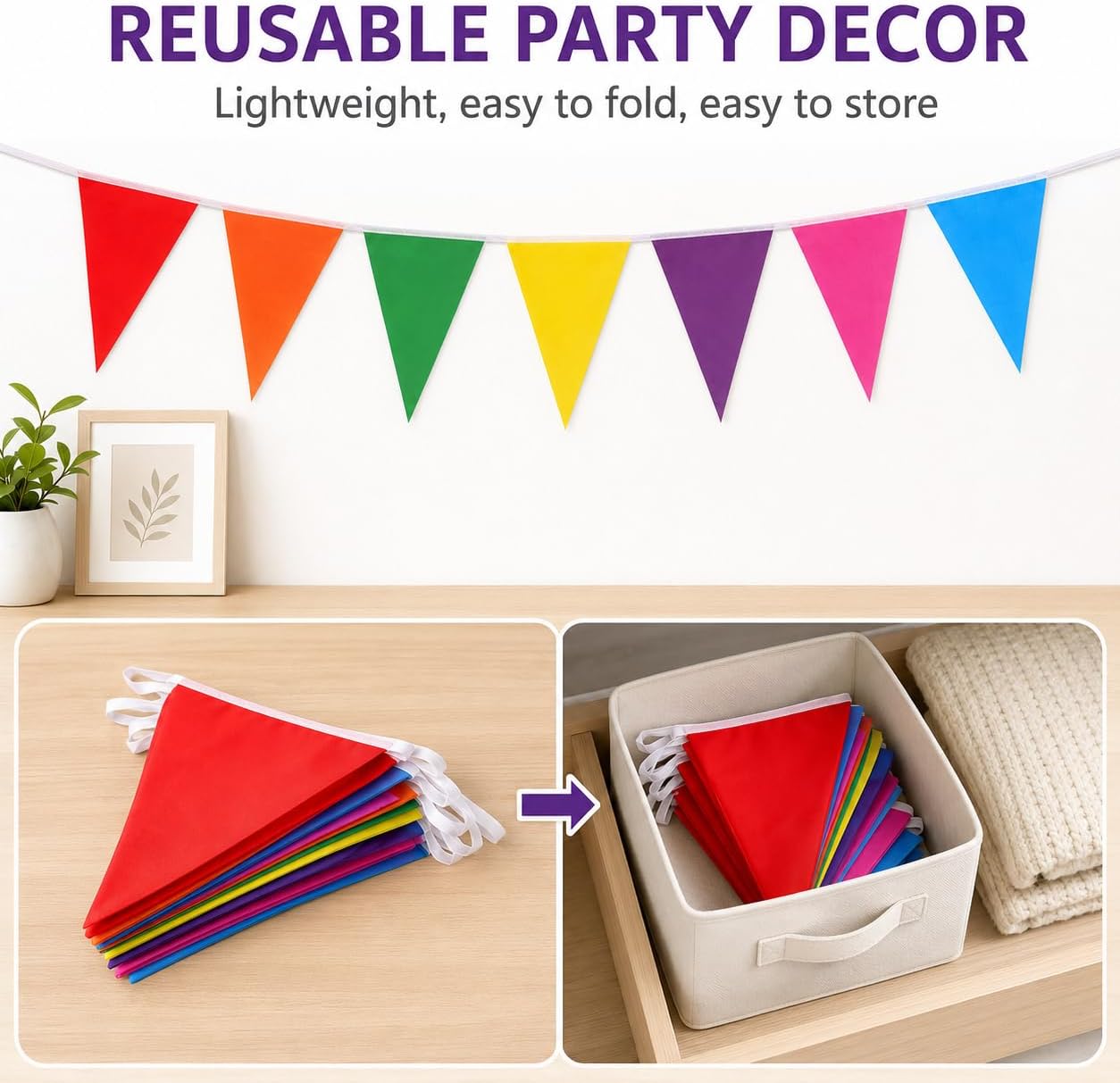 SmoTecQ 30ft Reusable Rainbow Pennant Banner - 21 Large Multicolor Flags, Anti-Fray Laser Cut & Double Stitched Polyester Bunting for Grand Opening, Birthday, Classroom, Festival