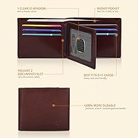 Vista 72 de Carteras RFID delgadas para hombres - Cartera de bolsillo frontal de piel genuina Marrón vintage