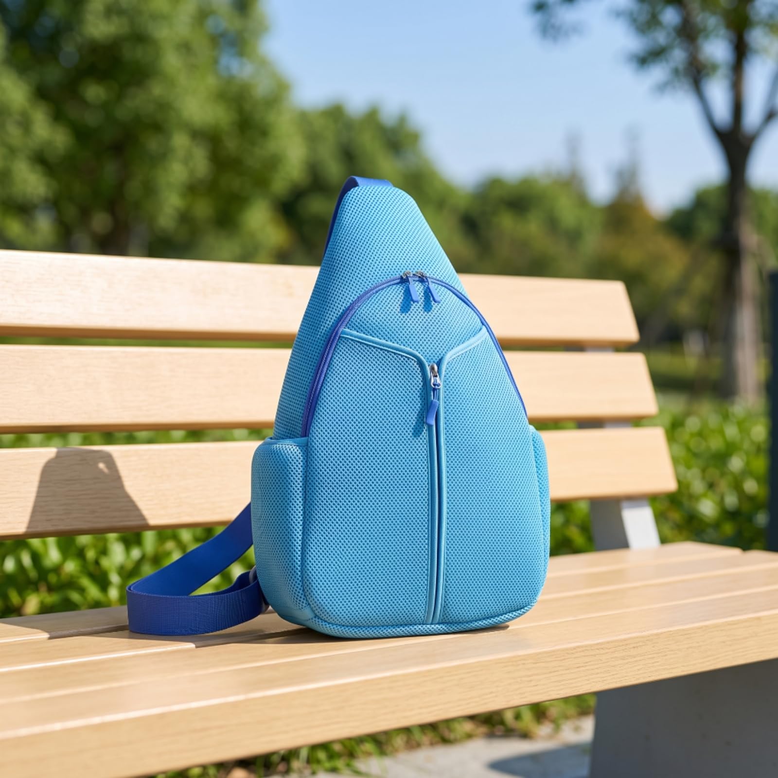 Milageto Portaequipos Deportivo Bolsa Bandolera Raqueta Mochila Estuche con Diseño Lágrima Compacto y Bolsillo Frontal con Cremallera Vertical Laterales para, Array, Azul Cielo