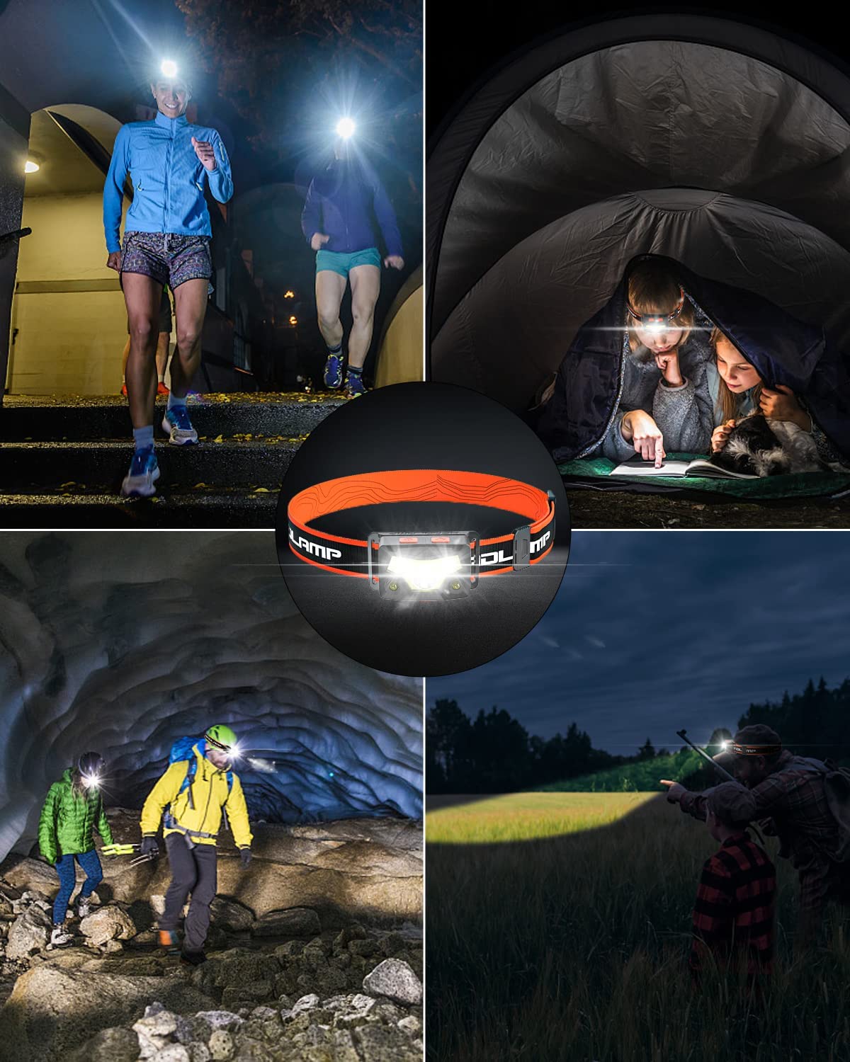 Lot de 2 lampes frontales à LED 1200 lumens super lumineuses avec détecteur de mouvement et lumière blanche rouge, 7 modes d'éclairage pour camping, cyclisme, course à pied, pêche
