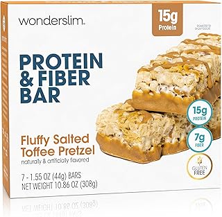 Wonderslim High Fiber Protein Bars, Salted Toffee Pretzel | 15g Protein, 7g Fiber | Low Sugar, Low Carb | Healthy Indulgence | Satisfying, Supports Energy & On-the-Go Convenience, 7 Pack
