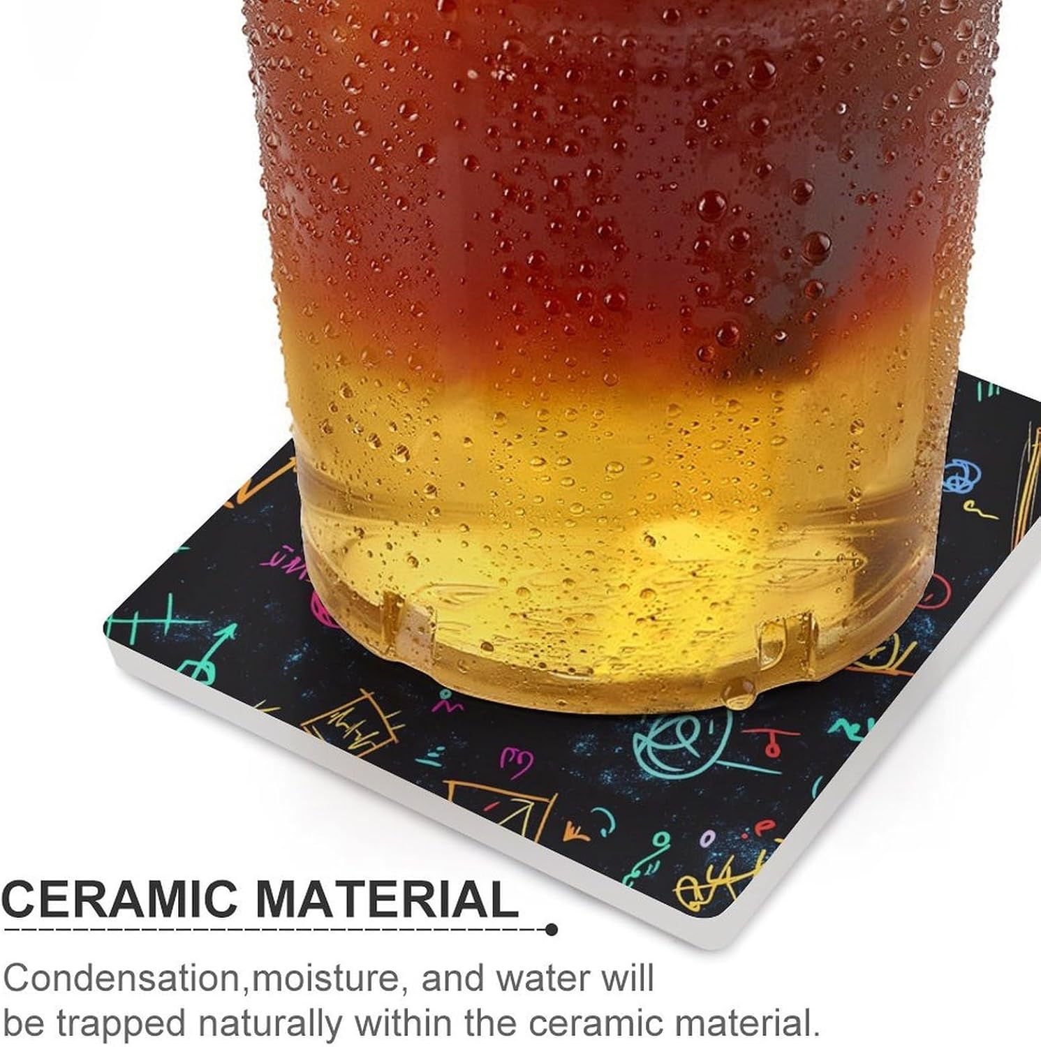 Funny Chemistry Math Teacher Ceramic Coasters Set Square Drink Coasters Table Coaster for Kitchen Desktop Decor