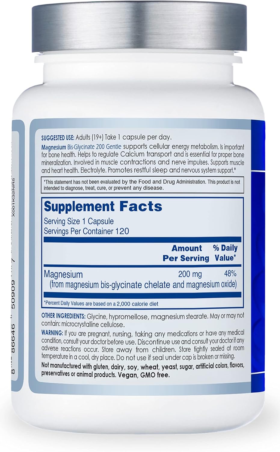 CanPrev Magnesium Bis-Glycinate 200, Veggie Capsules (120 Count)