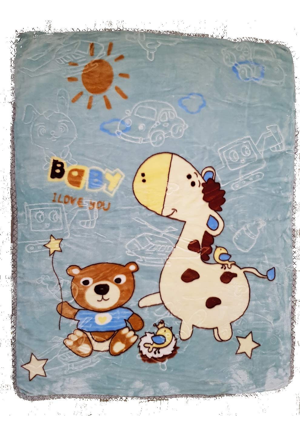 Householdfurnishing 2ply Super Soft Mink Baby Cot Blanket Warm Nice Designs Boys & Girls 100x130CM (Blue Horse, 100 x 130 cm)