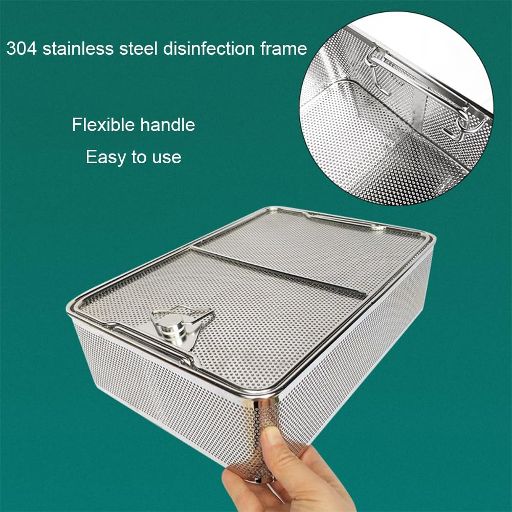Bandeja para instrumentos médicos, cesta de autoclave de alta temperatura con tapa para desinfección de equipos de hospital y laboratorio, 25 x 20 x 7 cm