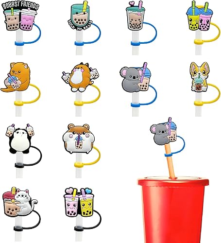 12 fundas para popotes de 7 a 0.315 in, tapas de paja de silicona, tapas reutilizables y portátiles para popotes de beber, accesorios para vasos