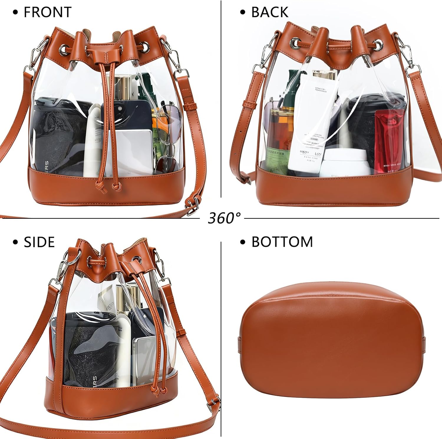 Clear Bag for Stadium Approved, Clear Crossbody Bucket Bag Transparent PVC Purse for Women, Concert Stadium Events