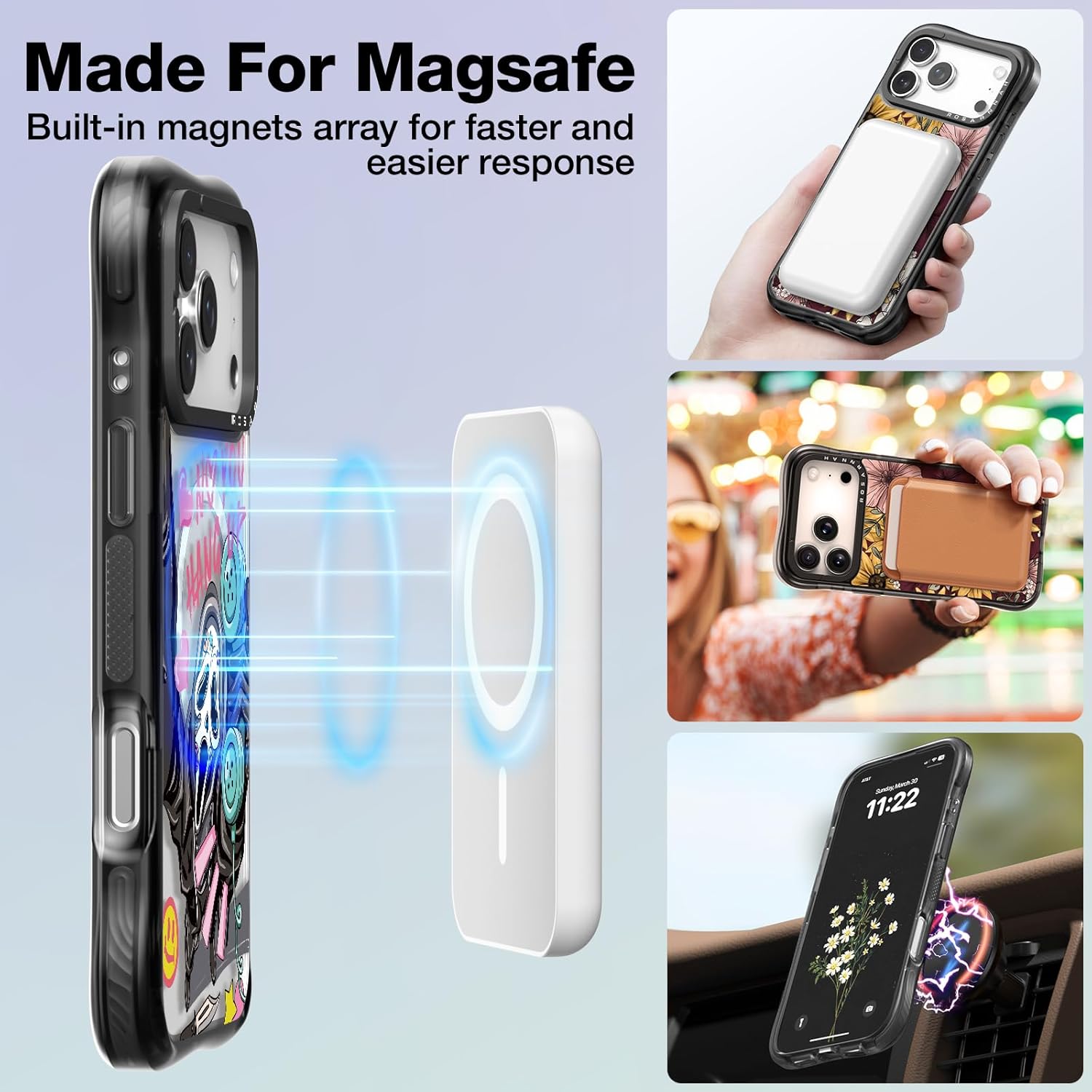 Rosarnnah for iPhone 17 Pro Max Case Cute - Compatible with Magsafe - Military-Grade 20 ft Drop Protection Shockproof Phone Case - Funny Skeleton Design (6.9") Black