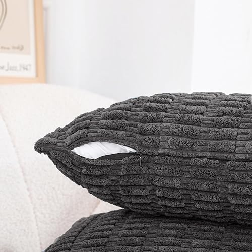 Miniatura 4 de HWY 50 Juego de 2 fundas de cojín decorativas de pana gris oscuro de 16 x 16 pulgadas para sofá, sala de estar, cama, fundas de cojín suaves y lisas