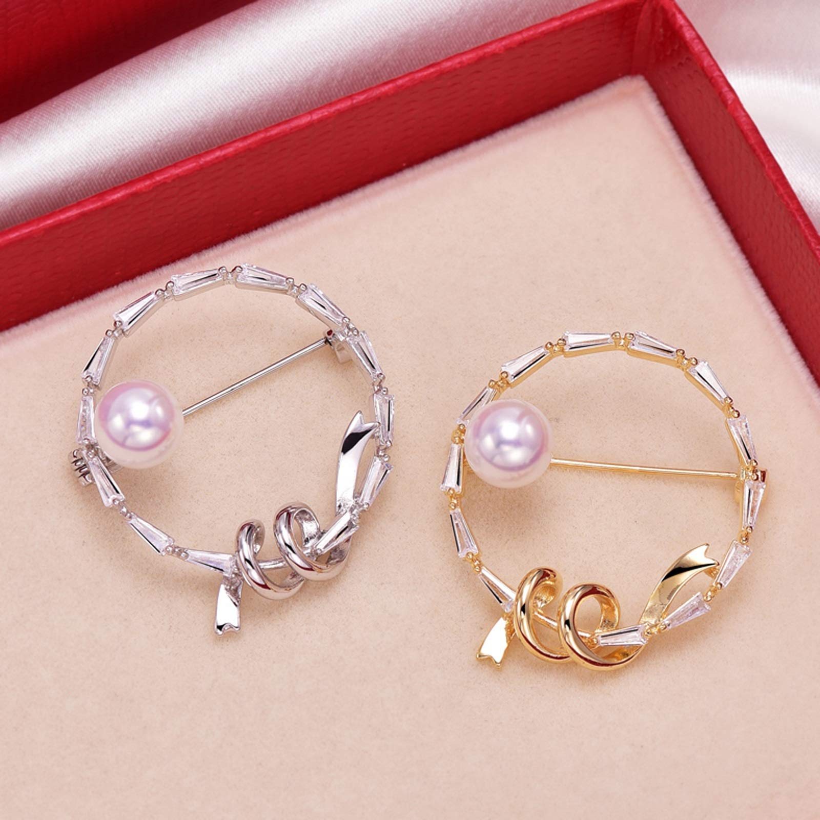 Broche Broches de gama alta, broches de circonio cúbico de síntesis brillante, broche de ramillete de perlas con escote de temperamento personalizado (plata/oro) Broches para Ropa (Color : A)