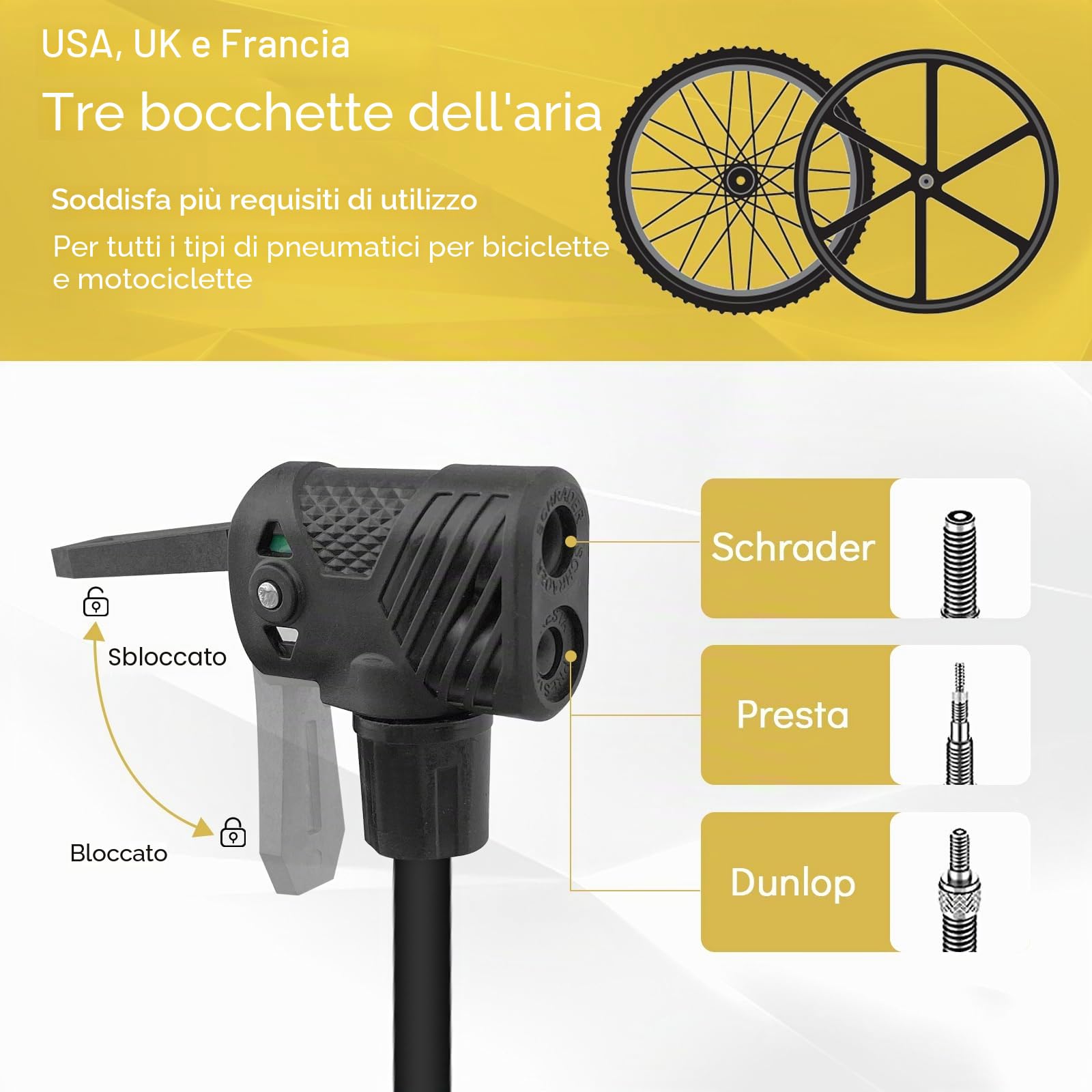 Pompa da pavimento per bici Jsdoin - Alta pressione 170 psi, Valvole Presta & Schrader, Multifunzione per bici, moto, palloni e altro ancora