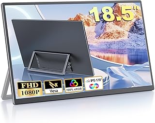 18.5 Inch Portable Monitor for Laptop, 120Hz 1080P w/VESA & Stand 180° Adjustable Travel Monitor for Laptop, Portable Computer IPS Display, External Monitor USB-C HDR HDMI Portable Screen w/Speakers