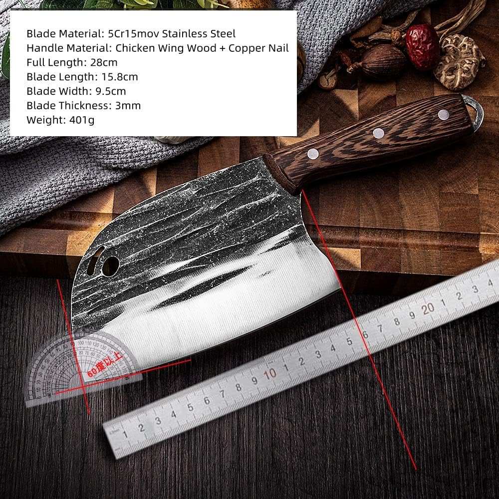 Meat Cleaver Knife, Butcher Kitchen Knife High Carbon Steel Serbian Chef Knife Forged Vegetable Cooking Cleaver Cutting Slicer Meat Knife Covers