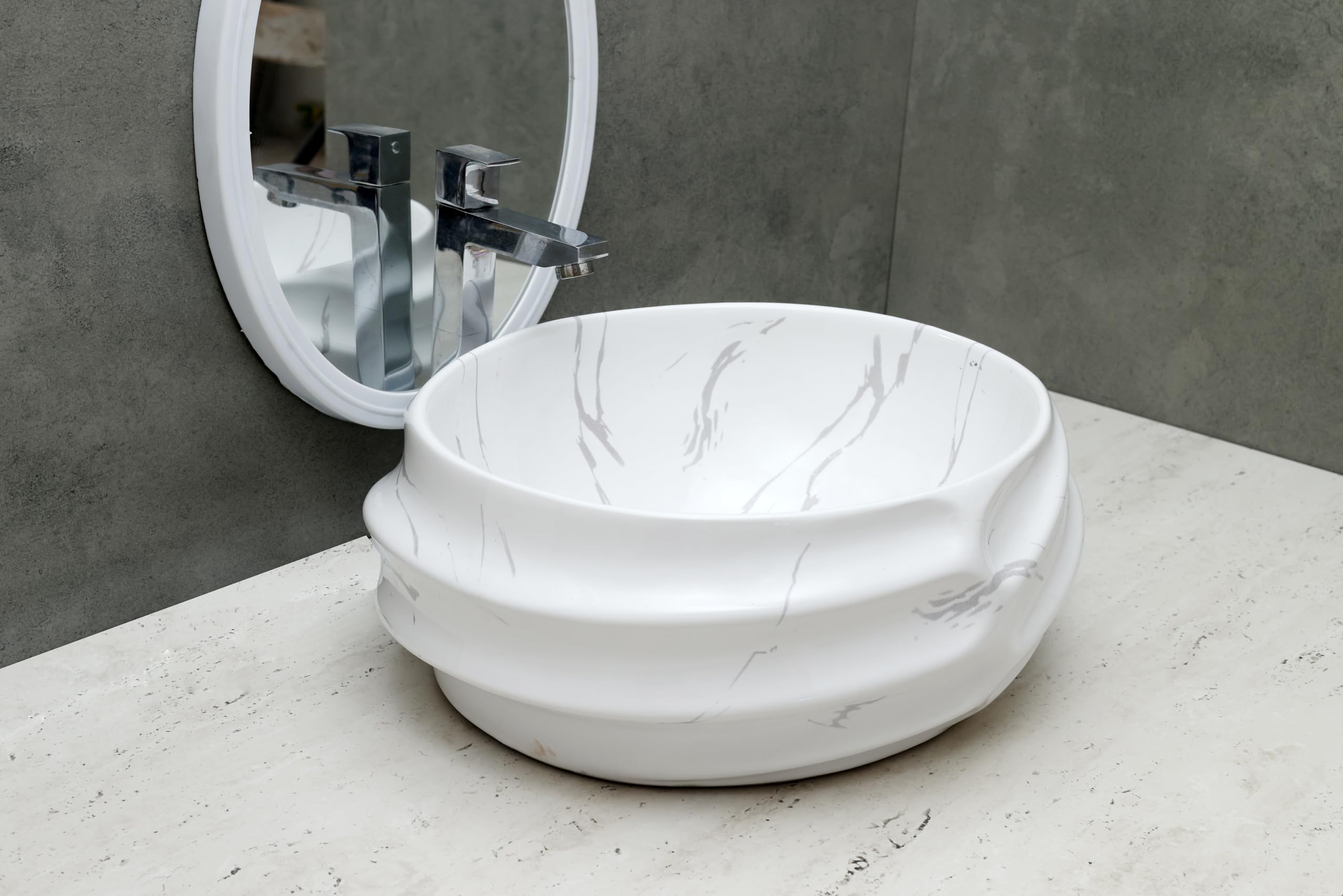 HISRE Table Top Wash Basin For Bathroom Jinbio ceramic Wash basin | Luxurious Beutyfull Table Top Bathroom Sink Wash Basin (19 x 14.5 x 5 INCH) (Style - 3) BA3405, photo 2 of 4