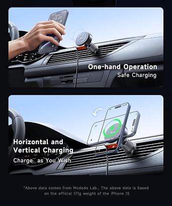 mcdodo 15W MagSafe Car Mount Charger [Built-in Type-C Retractable Cable] Magnetic Wireless Car Charger for Air Vent, Fits iPhone 16 15 Pro ProMax Plus, Galaxy and More