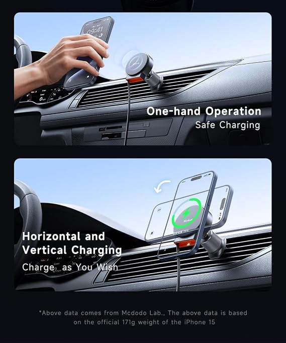 mcdodo 15W MagSafe Car Mount Charger [Built-in Type-C Retractable Cable] Magnetic Wireless Car Charger for Air Vent, Fits iPhone 16 15 Pro ProMax Plus, Galaxy and More