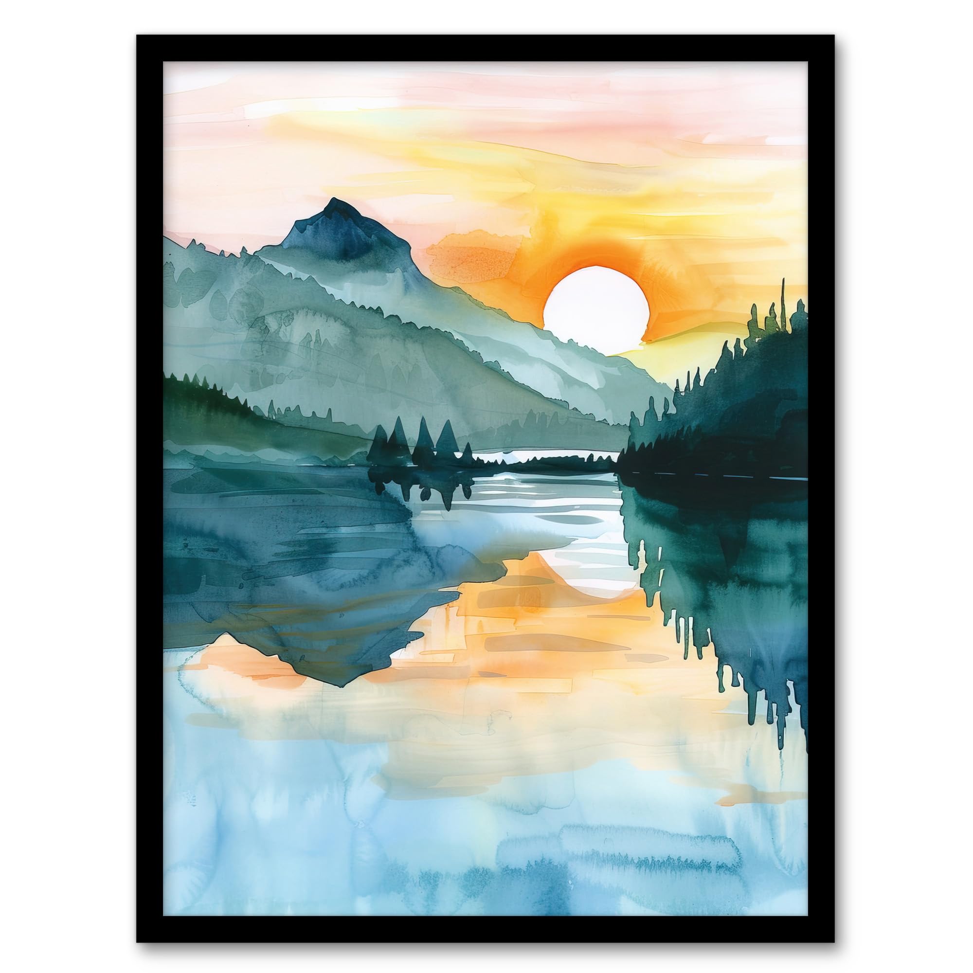 Artery8 Sun Rising Over Lake Blanche Mountain Landscape Living Room Artwork Framed Wall Art Print 18X24 Inch
