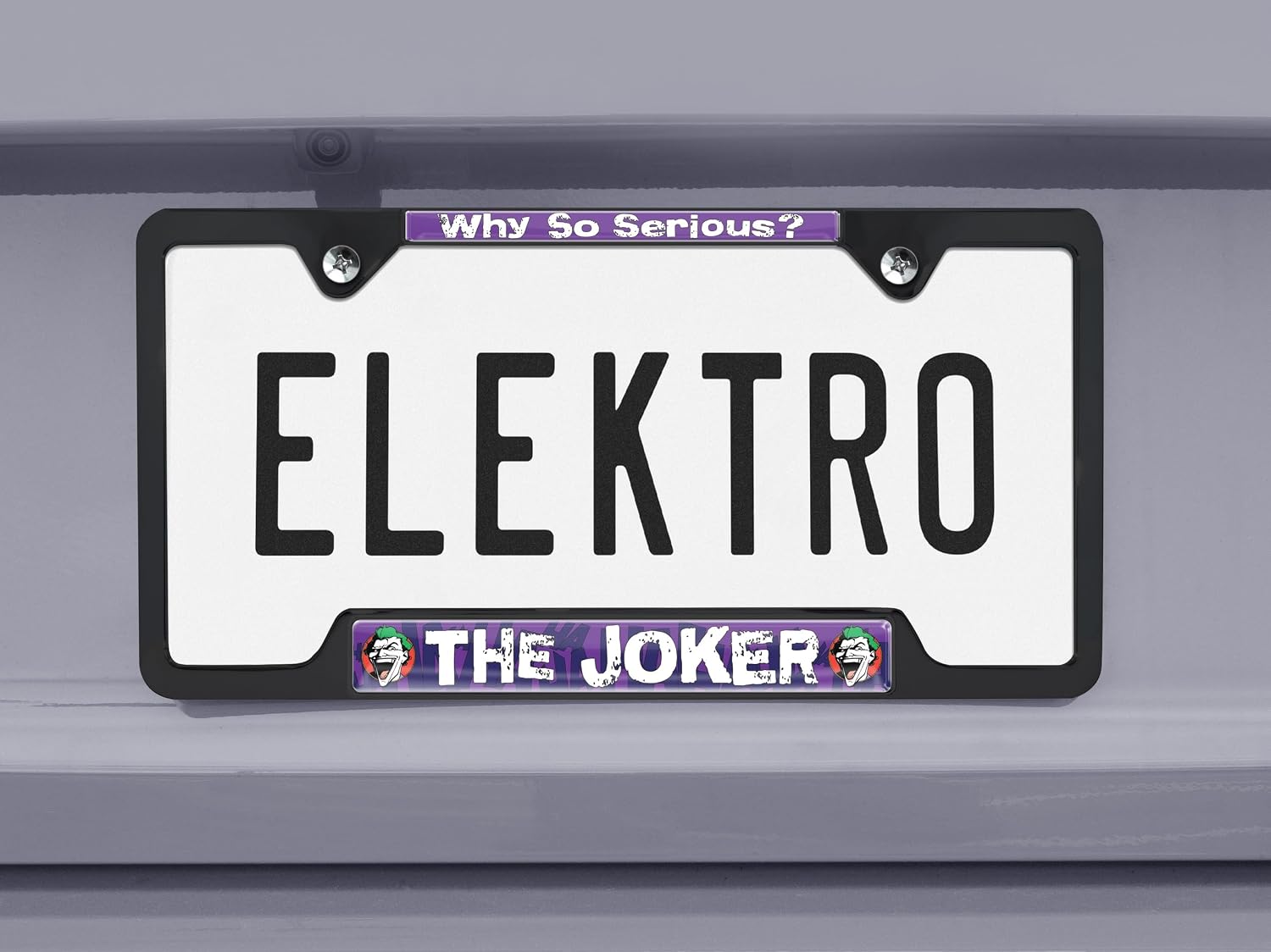 Elektroplate Officially Licensed - DC Comics The Joker Black All-Metal Open Corner Superhero License Plate Frame Tag Holder for Cars/SUVs/Trucks Weather-Proof Automotive Accessory