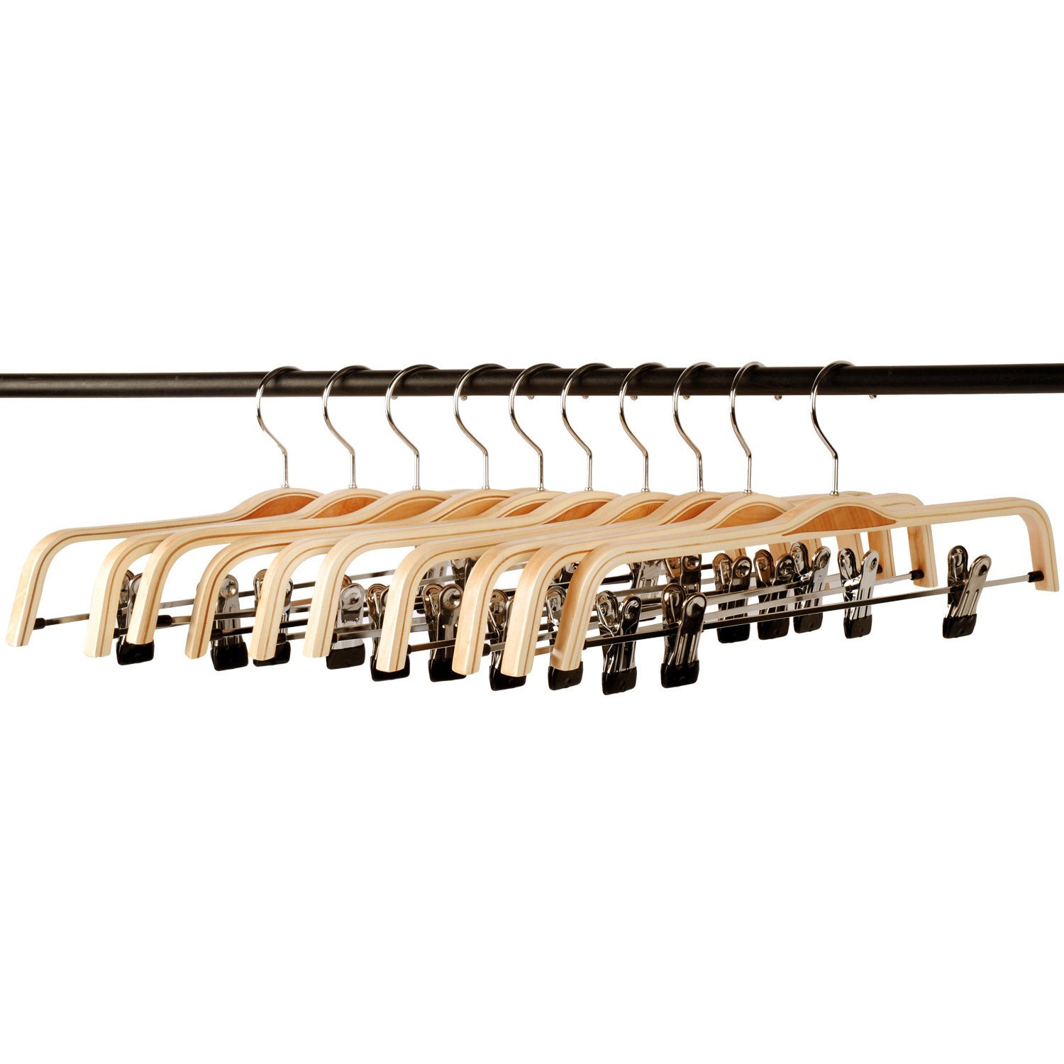 Cintres en Bois Authentique, Couleur Claire, résistantes, pour Pantalon et vêtements, avec Pinces, Lot de 10 unité