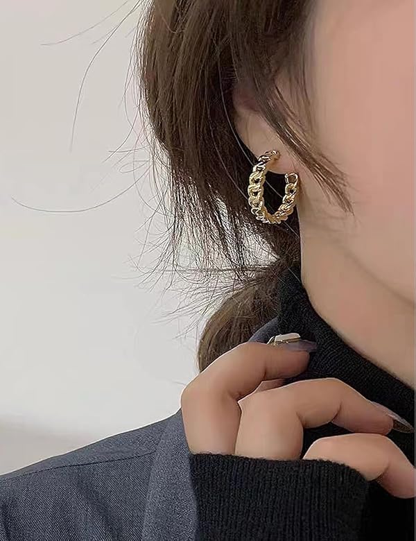 Hoop Earrings for Women - Chain Hoop Earrings in 14K Gold - Link Hoop Stud Earrings by CEYIYA - Used condition - Image 4