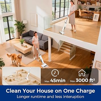 Wet Dry Vacuum Mop, 180Lay-Flat Cordless Vacuum Mop All in One, Floor Cleaner Machine, 45 Minutes Long Runtime Electric Mop, 158F Self-Cleaning, Edge Cleaning, Self-Propelled Vacuum Mop Combo