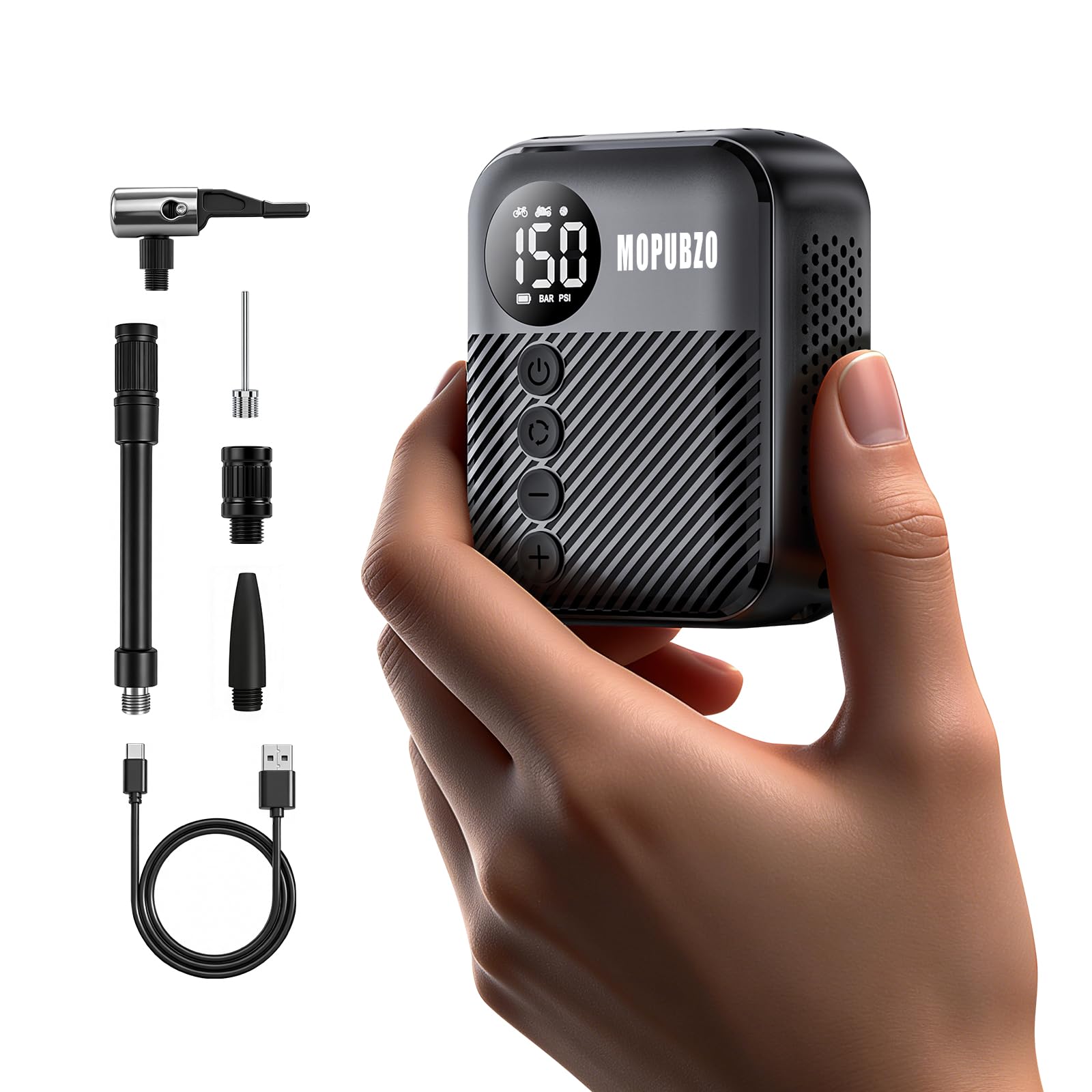Piccola Pompa Per Bicicletta Con Manometro, Pompa Ad Aria Elettrica Da 150 PSI, Spegnimento Automatico, Pompa Mini Elettrica, Compatibile Con La Maggior Parte Delle Valvole, Gonfiaggio Rapido Per