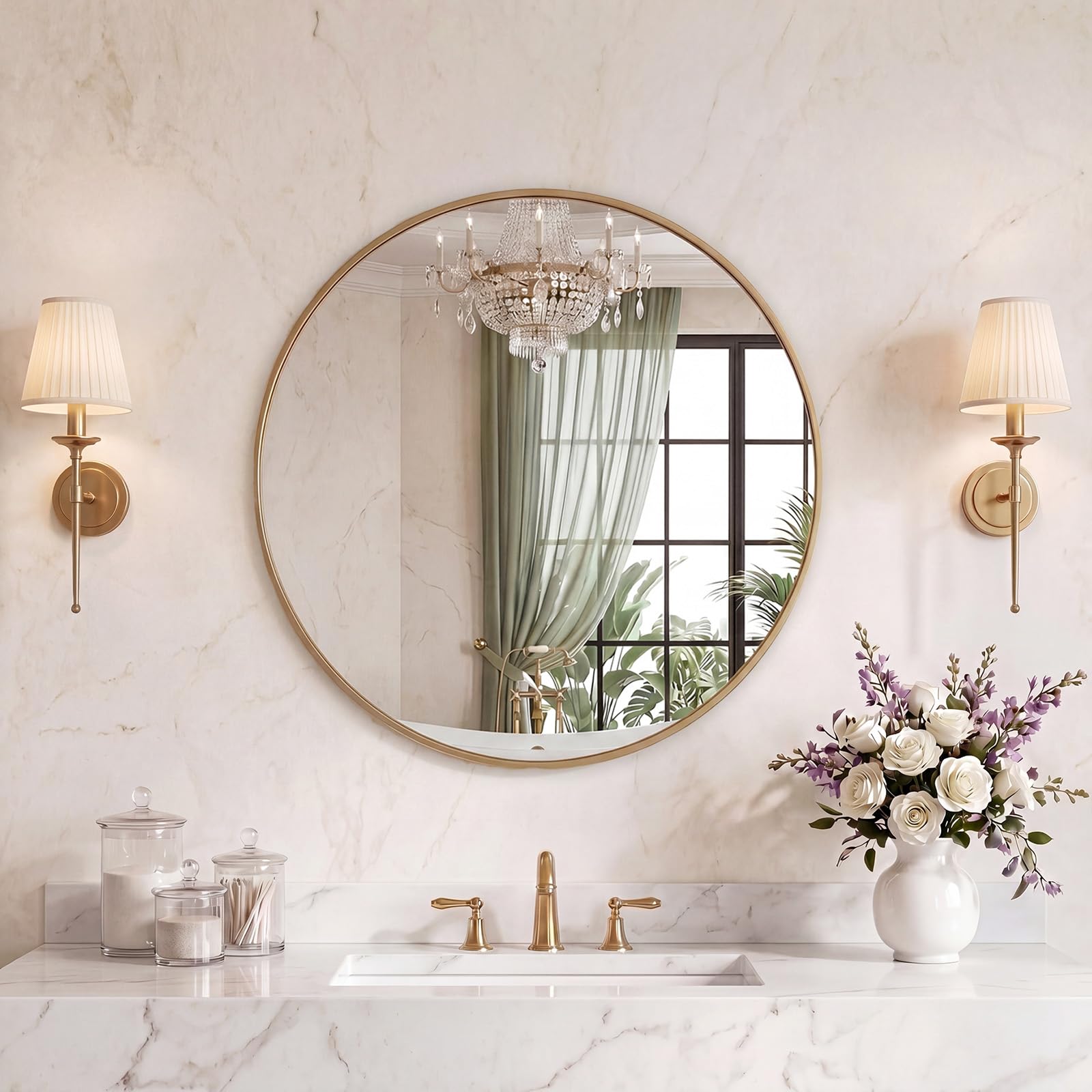 Sweetcrispy 24 Inch Round Wall Mirror, Bathroom Mirrors for Over Sink