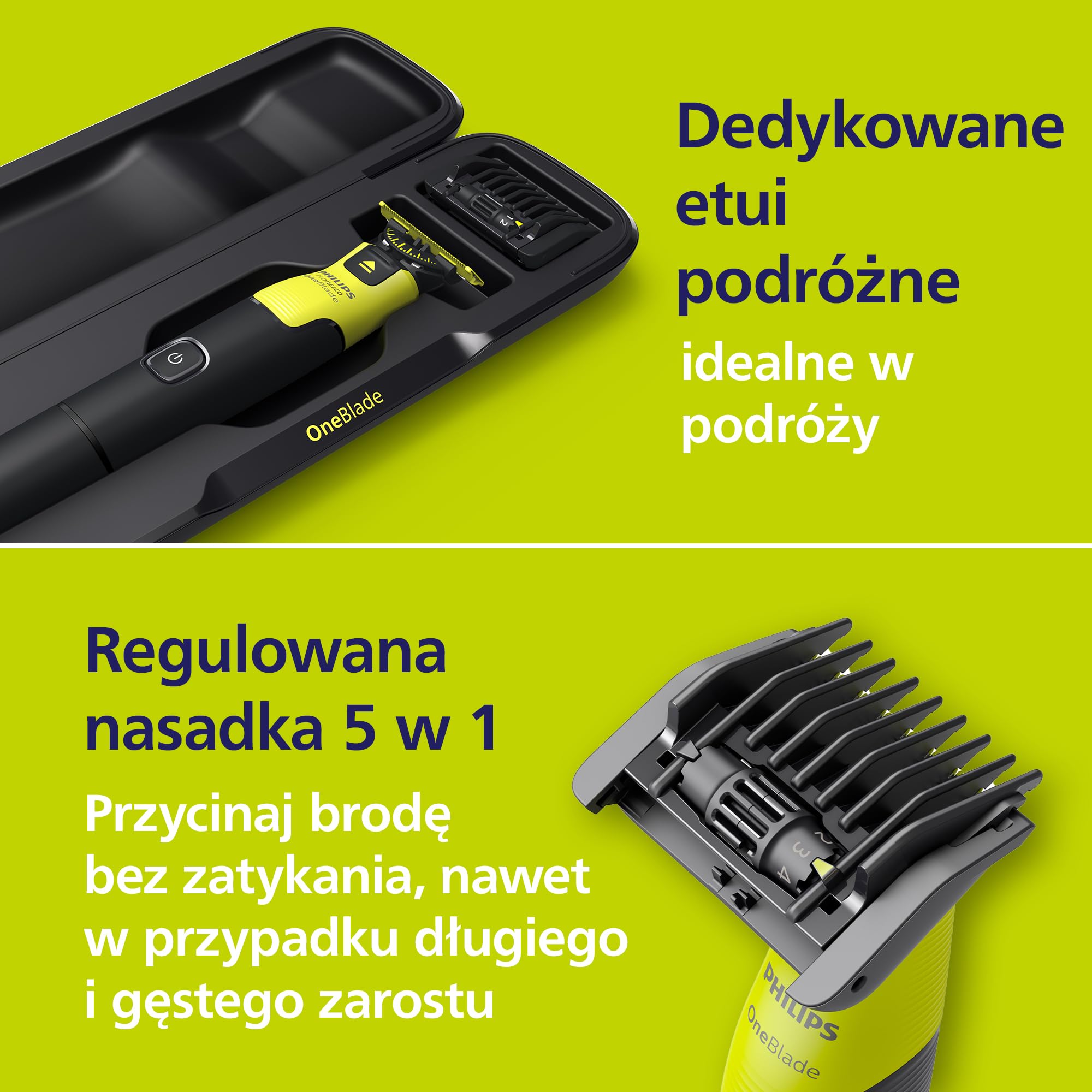 Philips OneBlade 360 Autentyczny Połączony Elektryczna golarka do twarzy i ciała, trymer do brody i groomer, 360 i oryginalne ostrzy, regulowany grzebień 5w1, zestaw do ciała, etui podróżne, QP4631/65