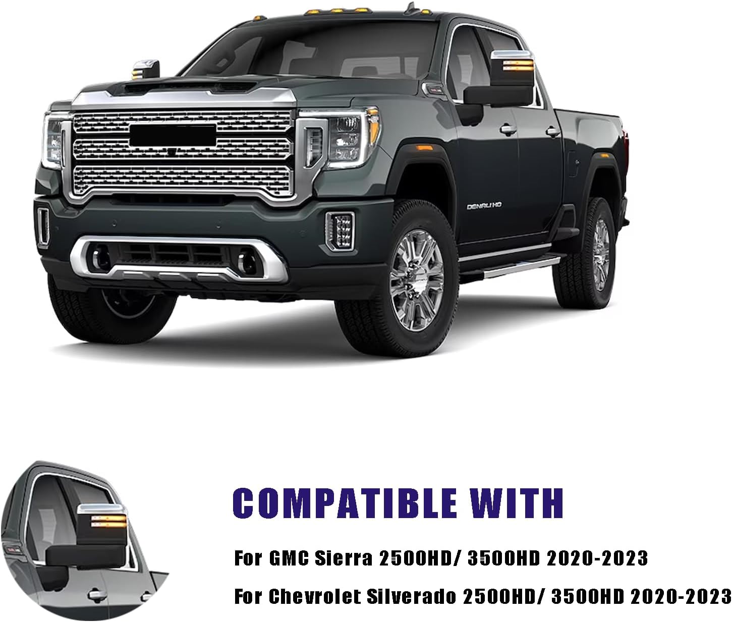 Chrome Tow Mirror Cap Compatible with Chevrolet Chevy Silverado/GMC Sierra 2500HD 3500HD 2020 2021 2022 2023 2024 2025, Top&Side Clip-on Mirror Cover Trim