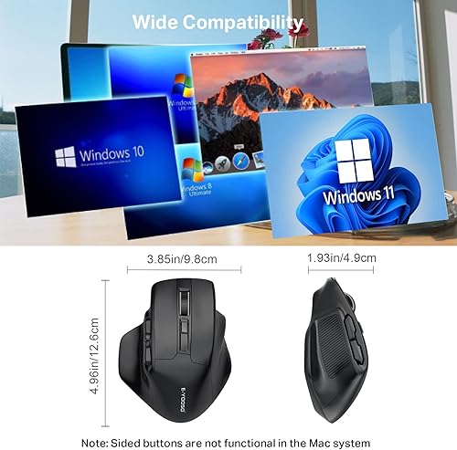 Miniatura 7 de E-YOOSO Ratón inalámbrico grande, mouse grande para manos grandes, mouse Ergo inalámbrico grande para laptop, 5 niveles 4800 DPI, 18 meses de