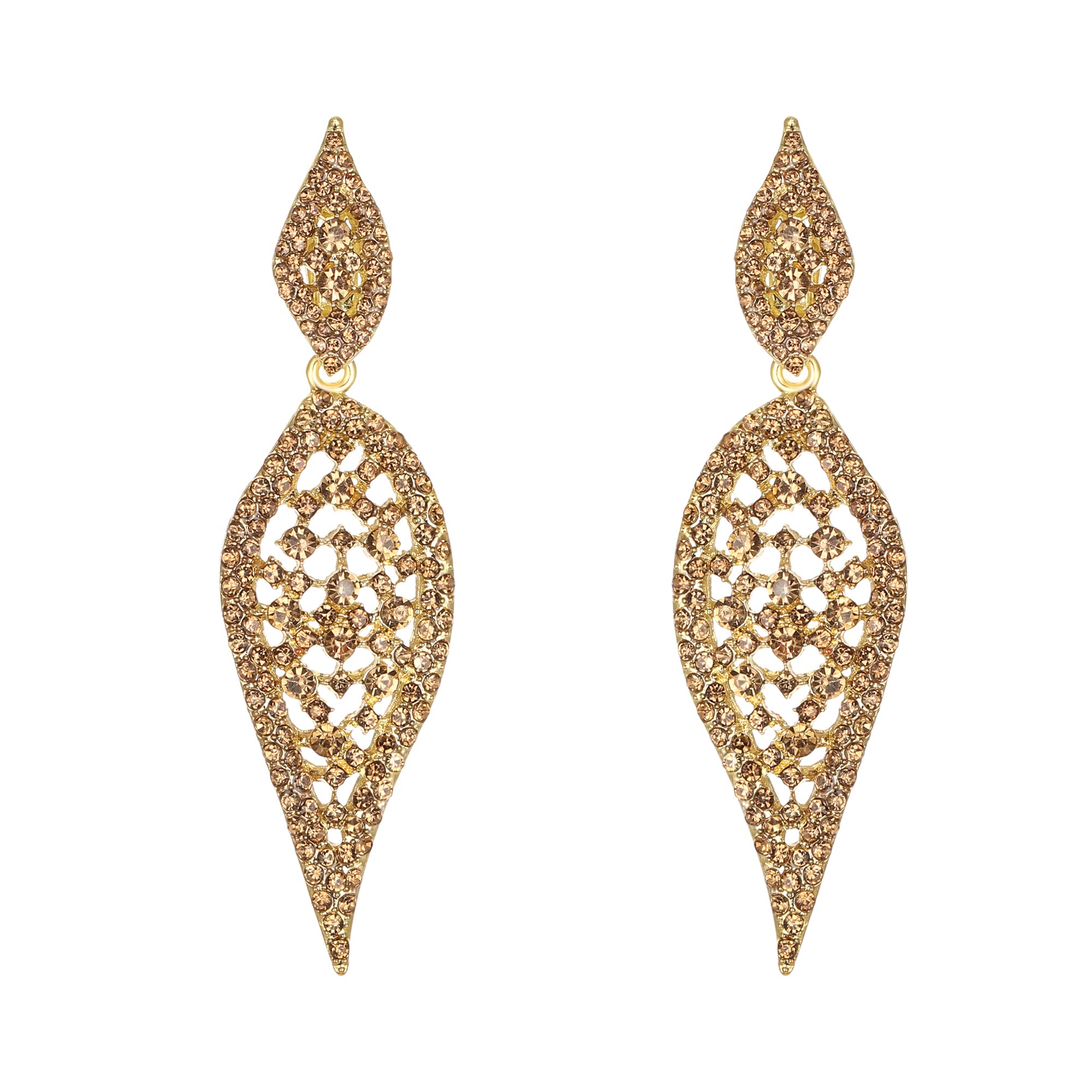 EVER FAITHPendientes Clip-on Mujer Candelabro Perforados Agujeros de Cristal Redondo Colgante de 2 Hojas para Fiesta