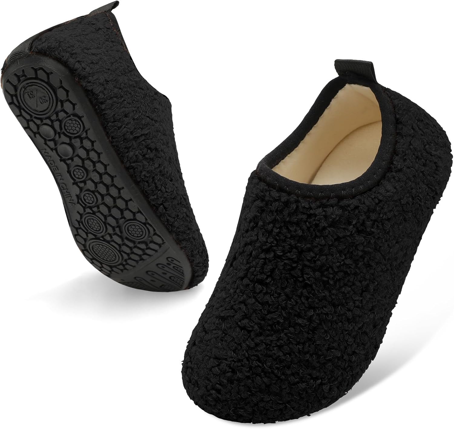 QFH Toddler Slippers Boys Girls Indoor Comfy Slippers Kids Barefoot Walking Shoes with Soft Velvet Lining Winter Warm Sock Shoes