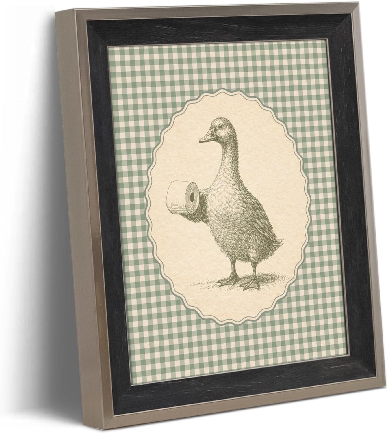 Framed Funny Duck Holding Toilet Paper Wall Art Farmhouse Bathroom Print