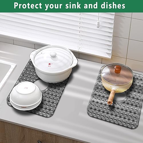 Miniatura 4 de GUUKIN Protectores de fregadero para rejilla de fregadero de cocina, 16-316 x 12-12 pulgadas, drenaje centrado para fregadero individual con radio