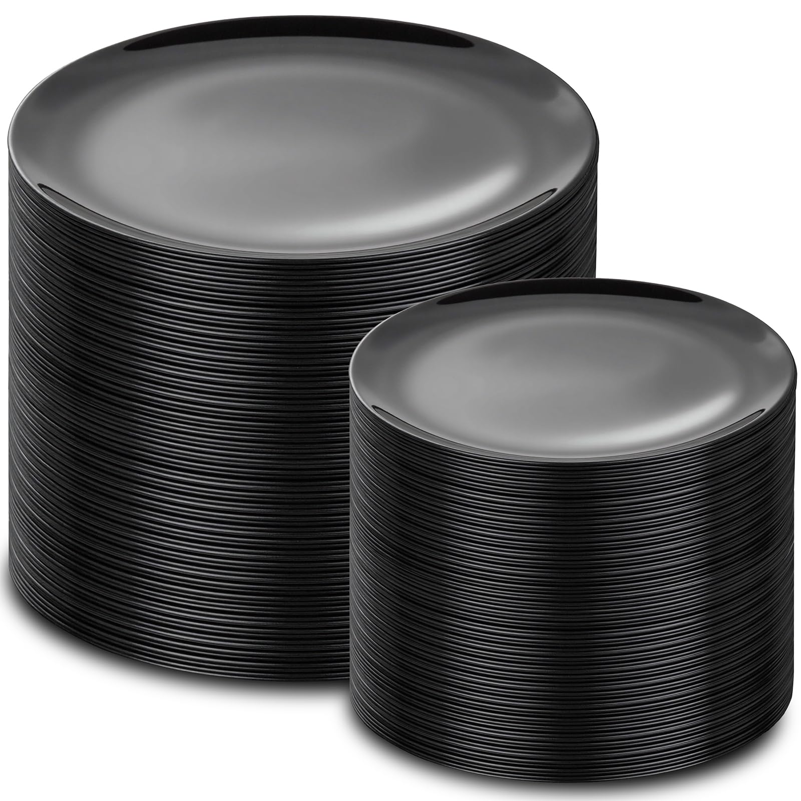 Photo 1 of PULOTE 200PCS Black Plastic Plates - Heavy Duty Black Disposable Include 100 Each (10 inch Dinner & 7 inch Dessert) Plates, Disposable for Party, Birthday & Graduation