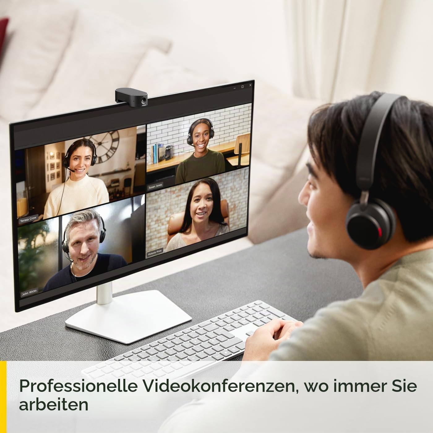 Jabra PanaCast 20 4K- Videokonferenzkamera - Flexible persönliche Plug-and-Play-Video-Webcam mit KI-gestütztem 4K-Ultra-HD, intelligentem Zoom und Beleuchtungsoptimierung